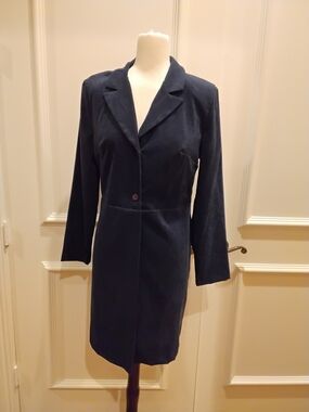 Womens Navy Blue Long Single-Button Coat